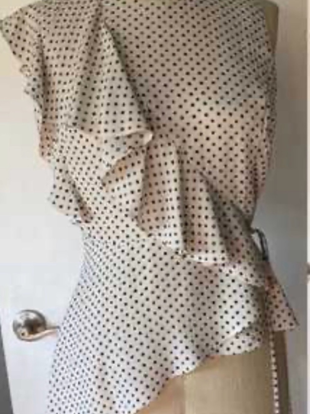 BCBGMAXAZRIA Floral Dot Asymmetrical Ruffle Top